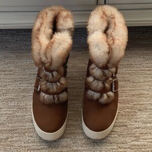 J Slides Chestnut Fur-Lined Winter Boots